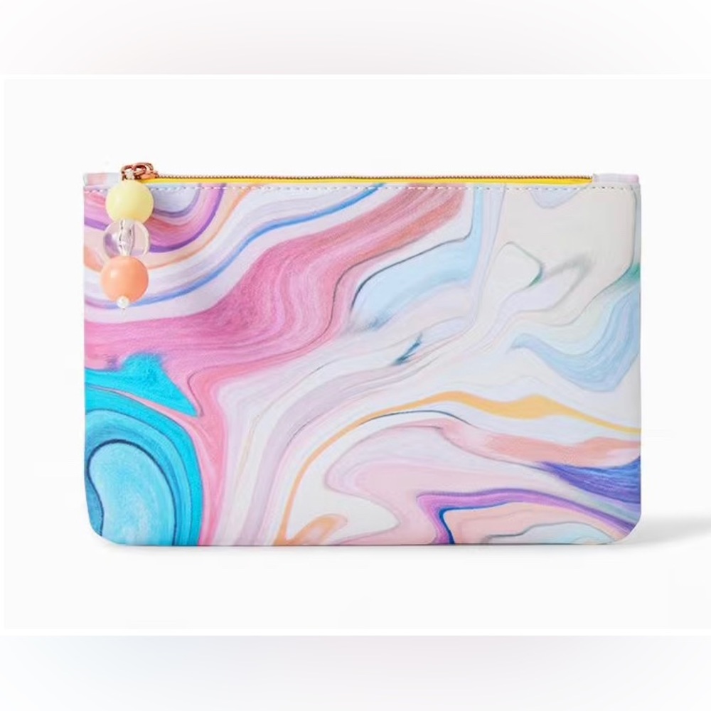 💖 colorful pastel swirl zippered bag with beaded pull
